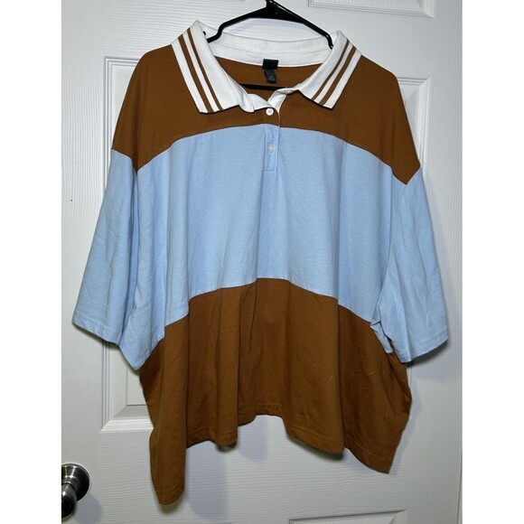 Wild Fable Women’s Plus Size 4X Short Sleeve Top Blue/Brown NWT - Picture 1 of 6